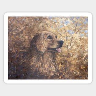 Golden Retriever Vintage Oil on Canvas Painting Sticker